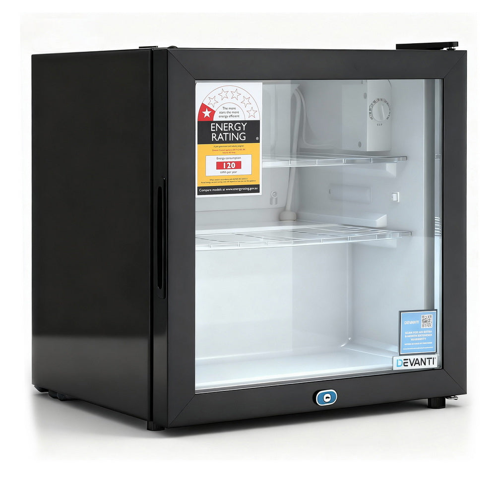 40L Bar Fridge Glass Door Mini Fridge Countertop Cooler Black