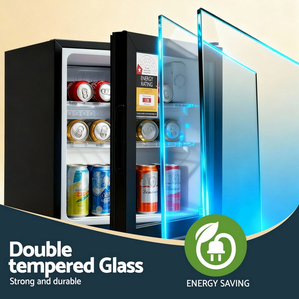 40L Bar Fridge Glass Door Mini Fridge Countertop Cooler Black