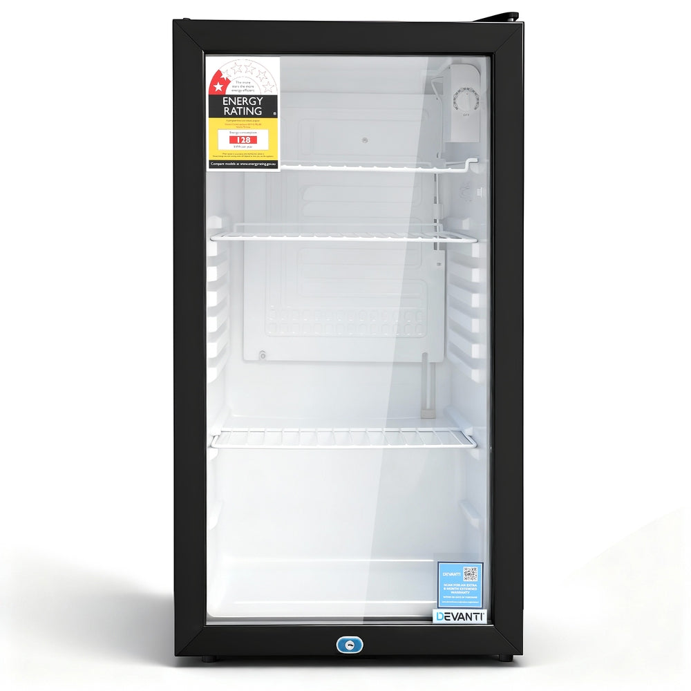 78L Bar Fridge Glass Door Mini Fridge Countertop Cooler Black