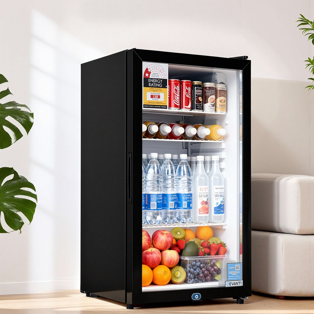 78L Bar Fridge Glass Door Mini Fridge Countertop Cooler Black