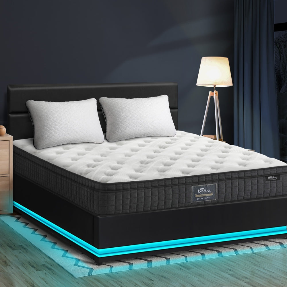 Bed Frame with Mattress King Size LED Gas Lift Black LAYZ