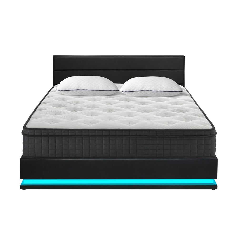 Bed Frame with Mattress King Size LED Gas Lift Black LAYZ