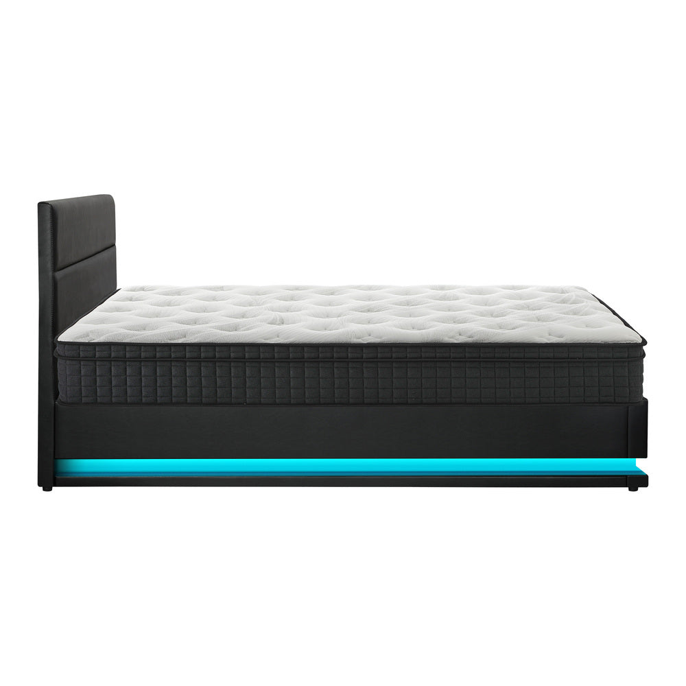 Bed Frame with Mattress King Size LED Gas Lift Black LAYZ