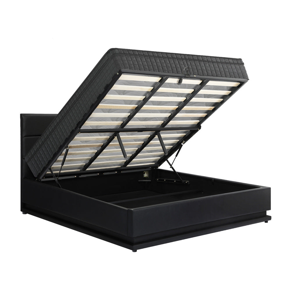 Bed Frame with Mattress King Size LED Gas Lift Black LAYZ