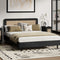 Double Bed Frame Black Genuine Rattan Headboard Metal Support