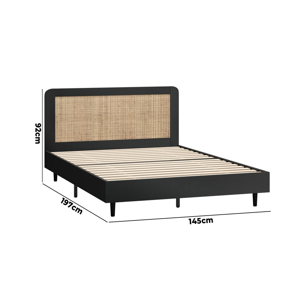 Bed Frame Double Size Real Rattan Headboard Black