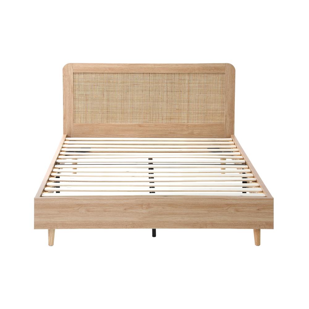 Wooden Bed Frame Double Size Rattan Headboard