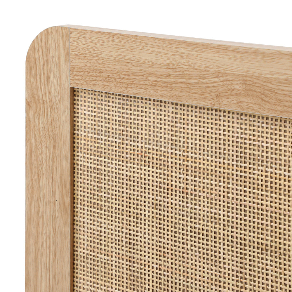 Wooden Bed Frame Double Size Rattan Headboard