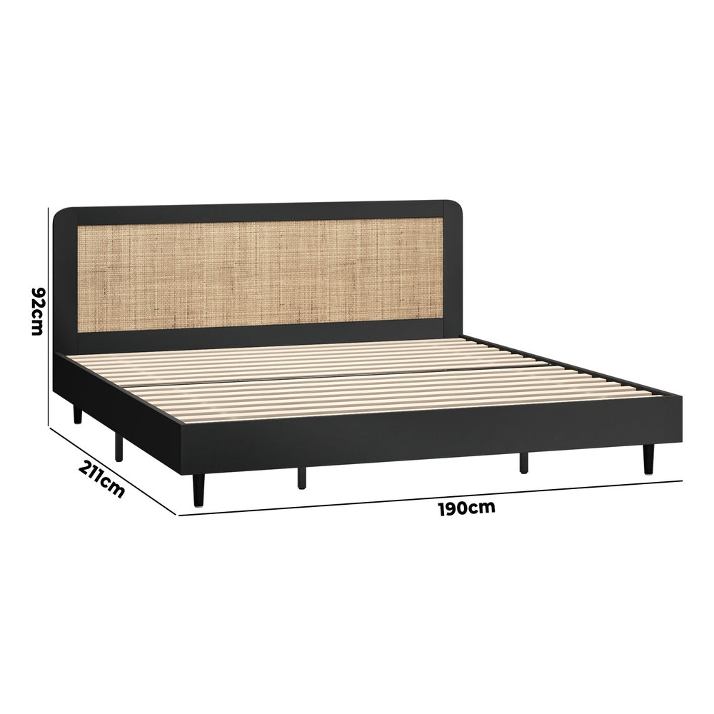 Bed Frame King Size Real Rattan Headboard Black