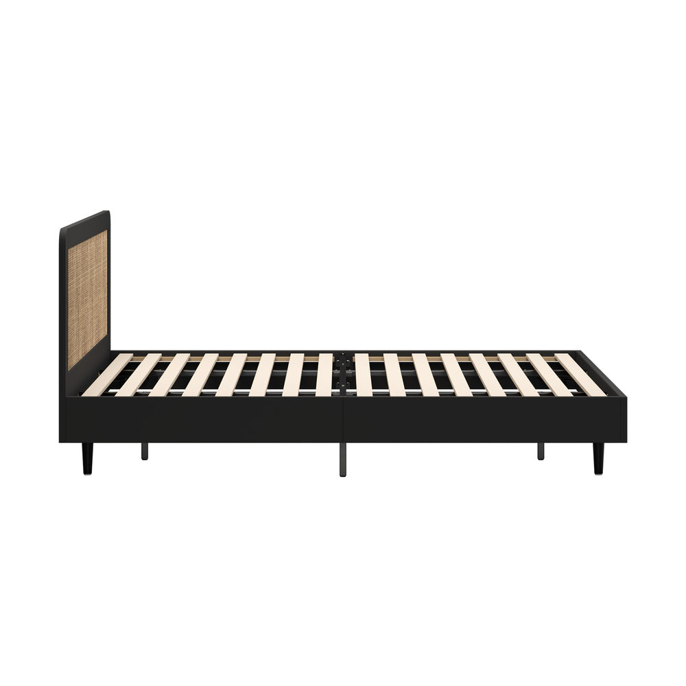 Bed Frame King Size Real Rattan Headboard Black