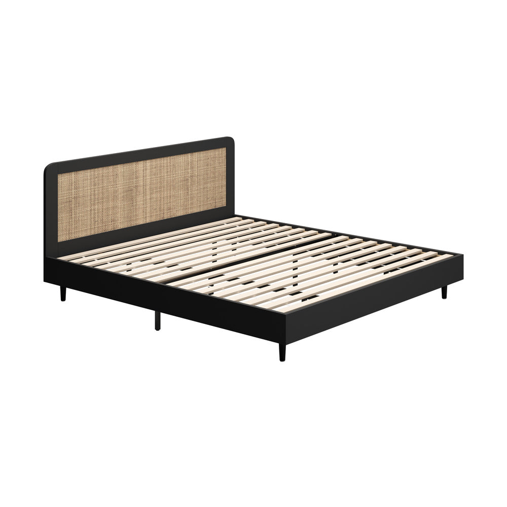 Bed Frame King Size Real Rattan Headboard Black