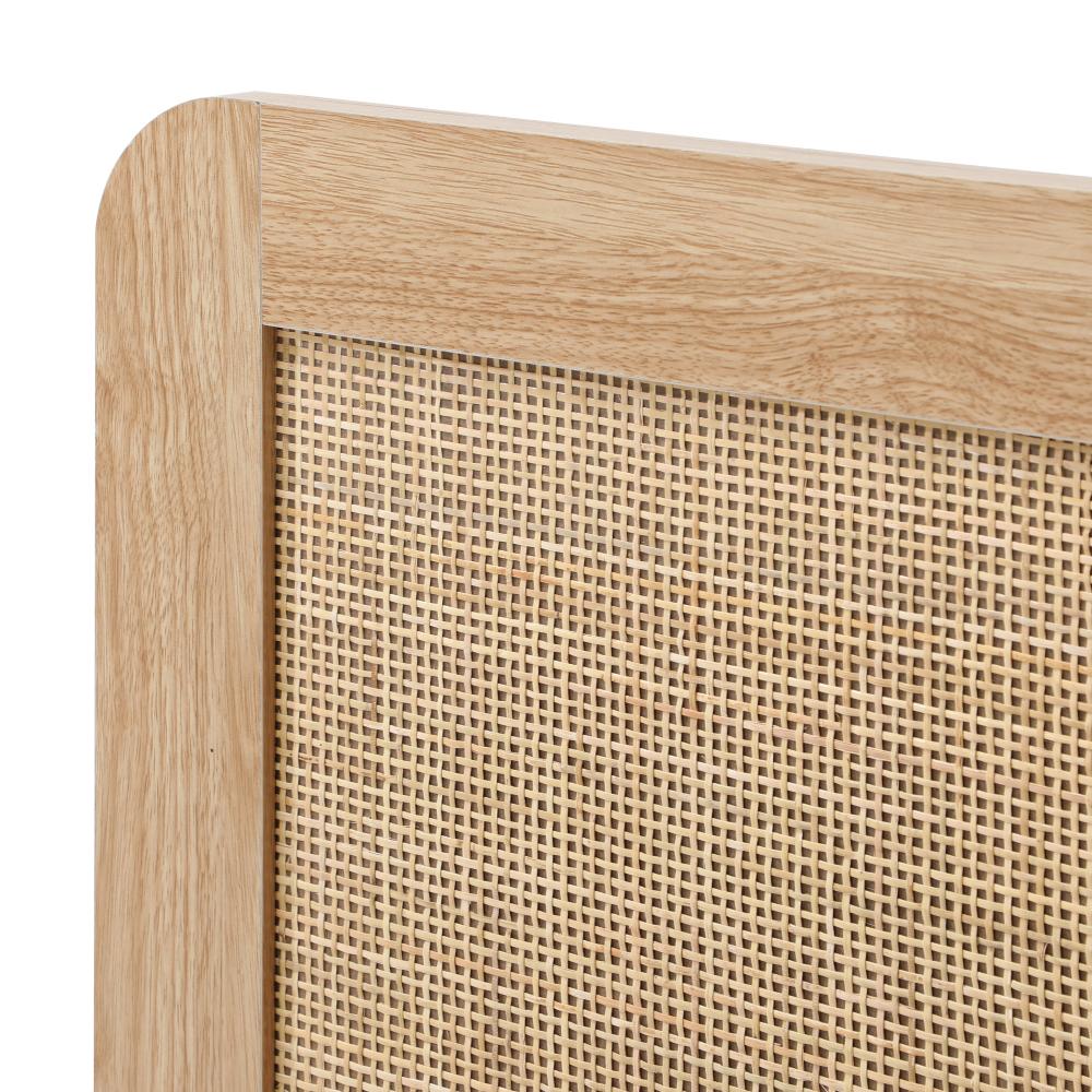 Wooden Bed Frame King Size Rattan Headboard