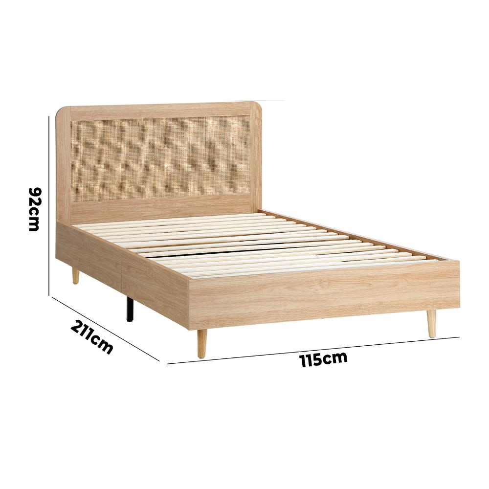 Wooden Bed Frame King Single Rattan Headboard