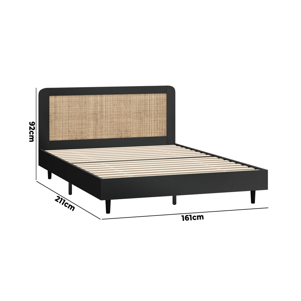 Bed Frame Queen Size Real Rattan Headboard Black