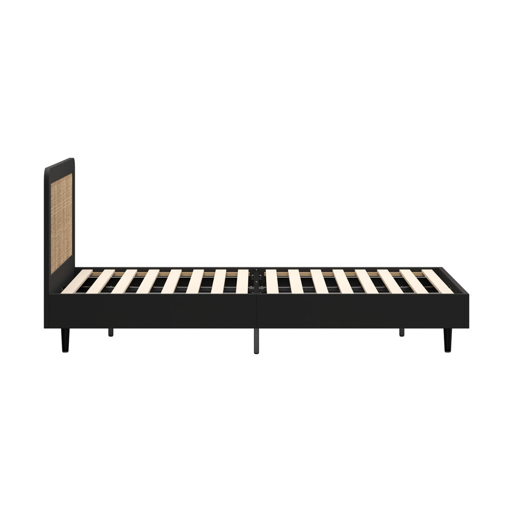 Bed Frame Queen Size Real Rattan Headboard Black