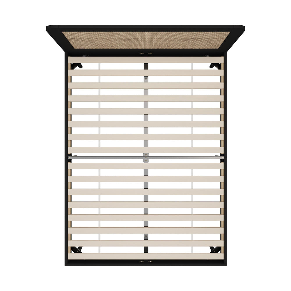 Bed Frame Queen Size Real Rattan Headboard Black
