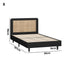 Wooden Bed Frame – Rattan Headboard, 13mm Slats, Black, Single