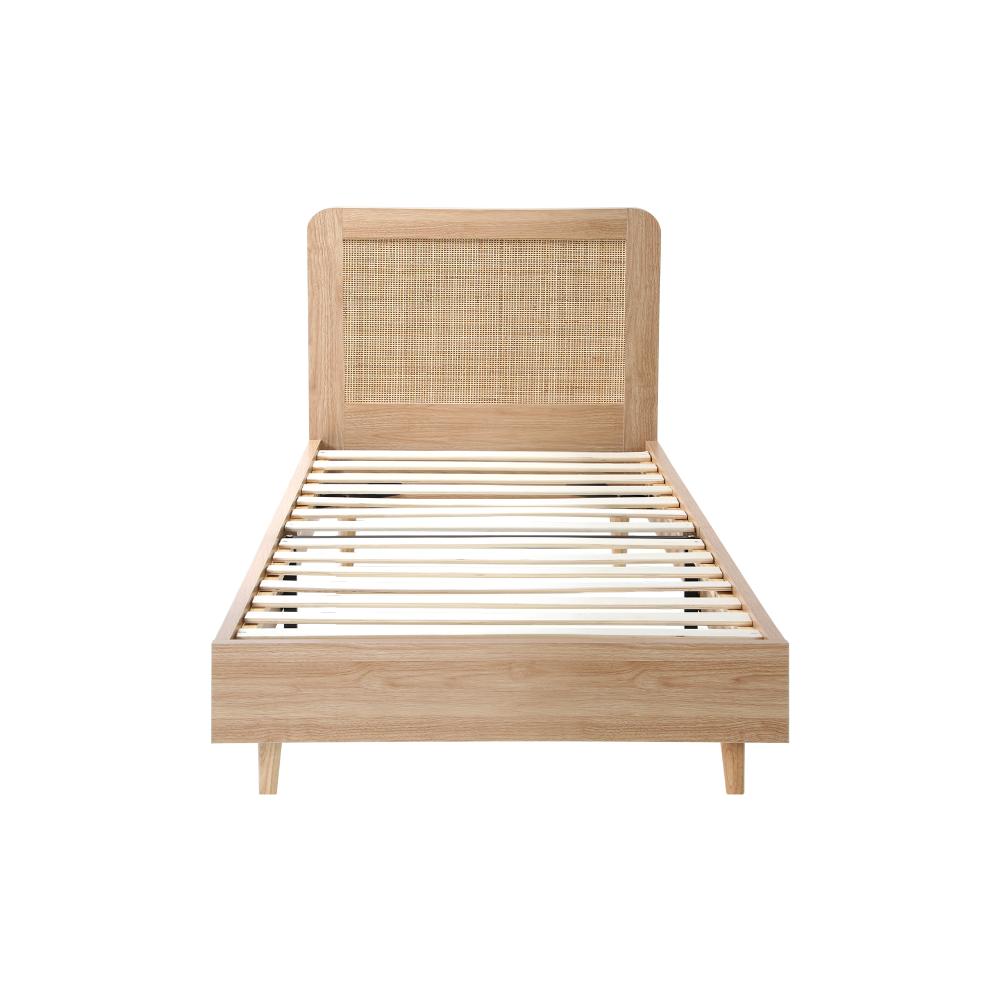 Wooden Bed Frame Single Size Rattan Headboard