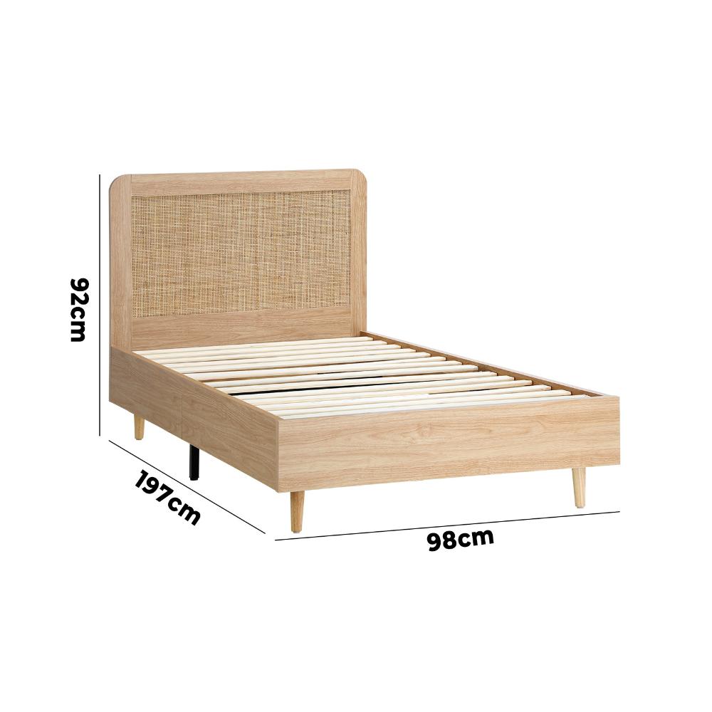 Wooden Bed Frame Single Size Rattan Headboard