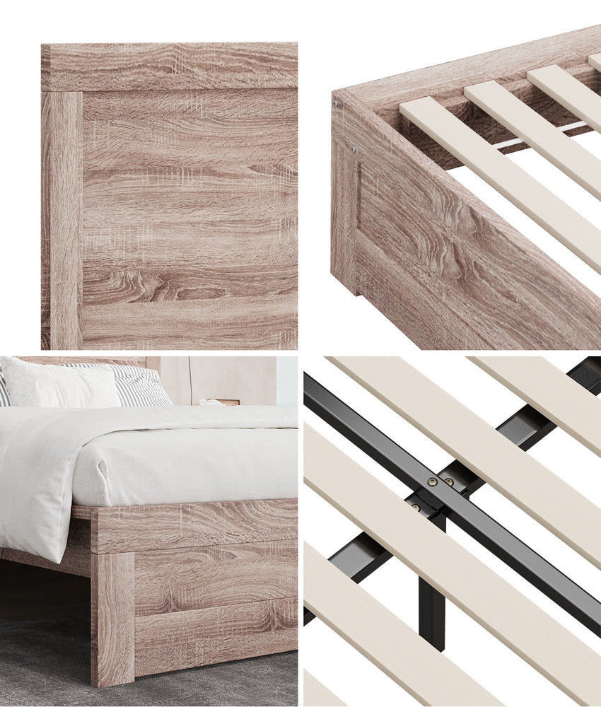 Wooden Bed Frame Double Size Contemporary Light Oak