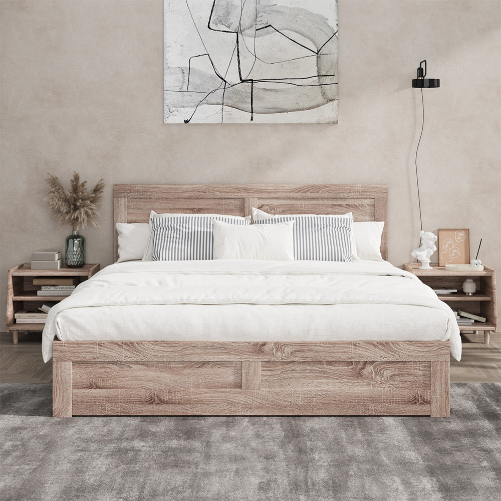 Wooden Bed Frame King Size Contemporary Light Oak