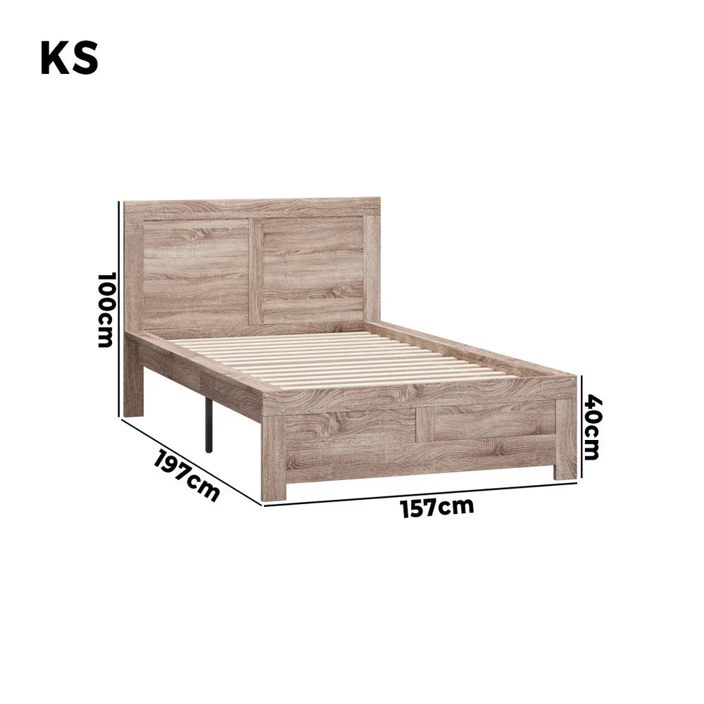 Oikiture Wooden Bed Frame King Single Contemporary Light Oak