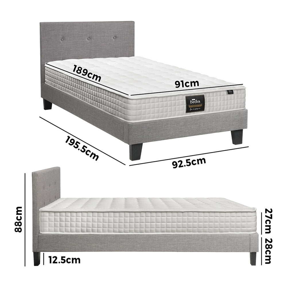 Bed Frame Single Size Wooden Platform Beds with Mattress Grey