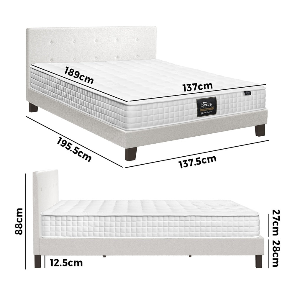 Bed Frame Double Size Wooden Beds with Mattress White