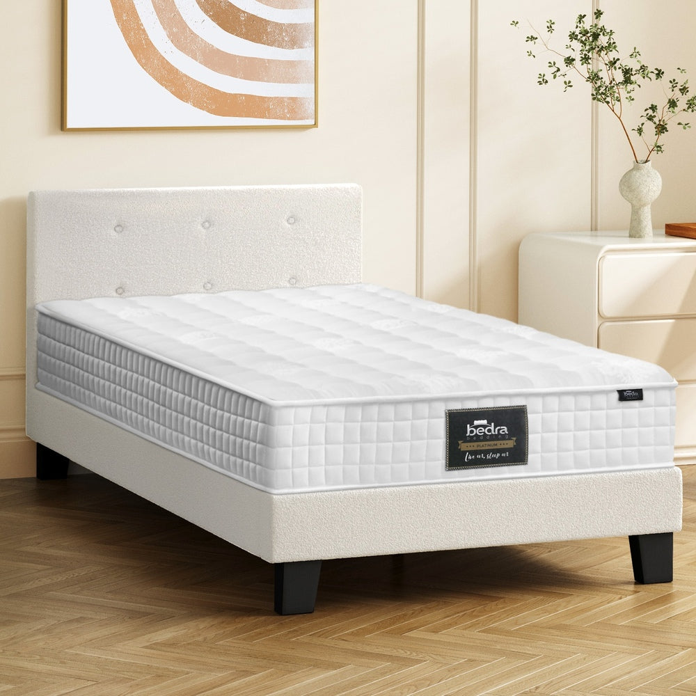 Bed Frame Single Size Wooden Beds with Mattress White