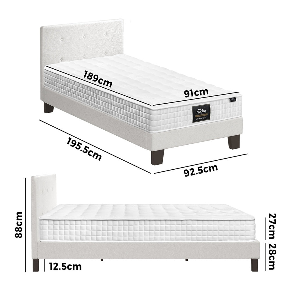 Bed Frame Single Size Wooden Beds with Mattress White