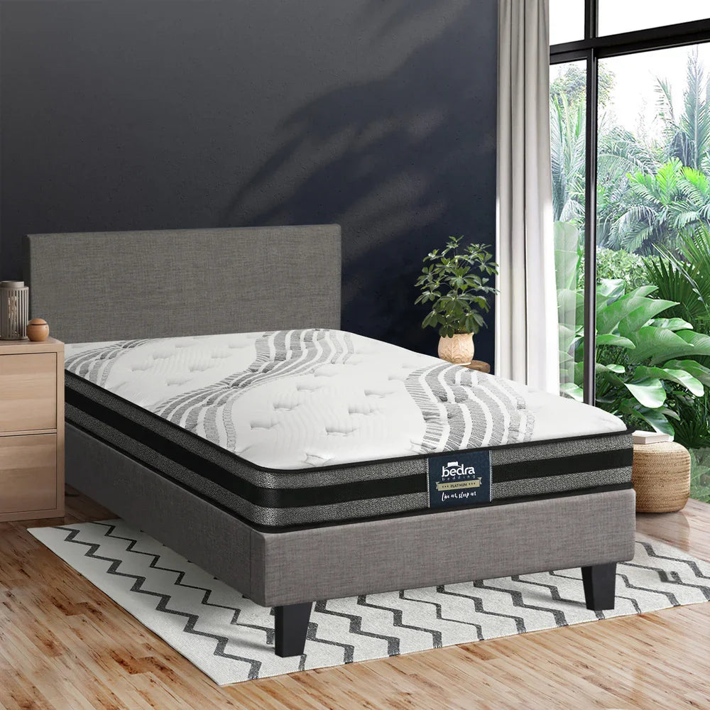 Bed Frame with King Single Size Mattress Set Grey Fabric