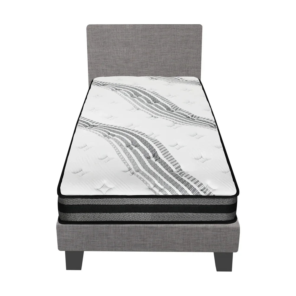 Bed Frame with King Single Size Mattress Set Grey Fabric