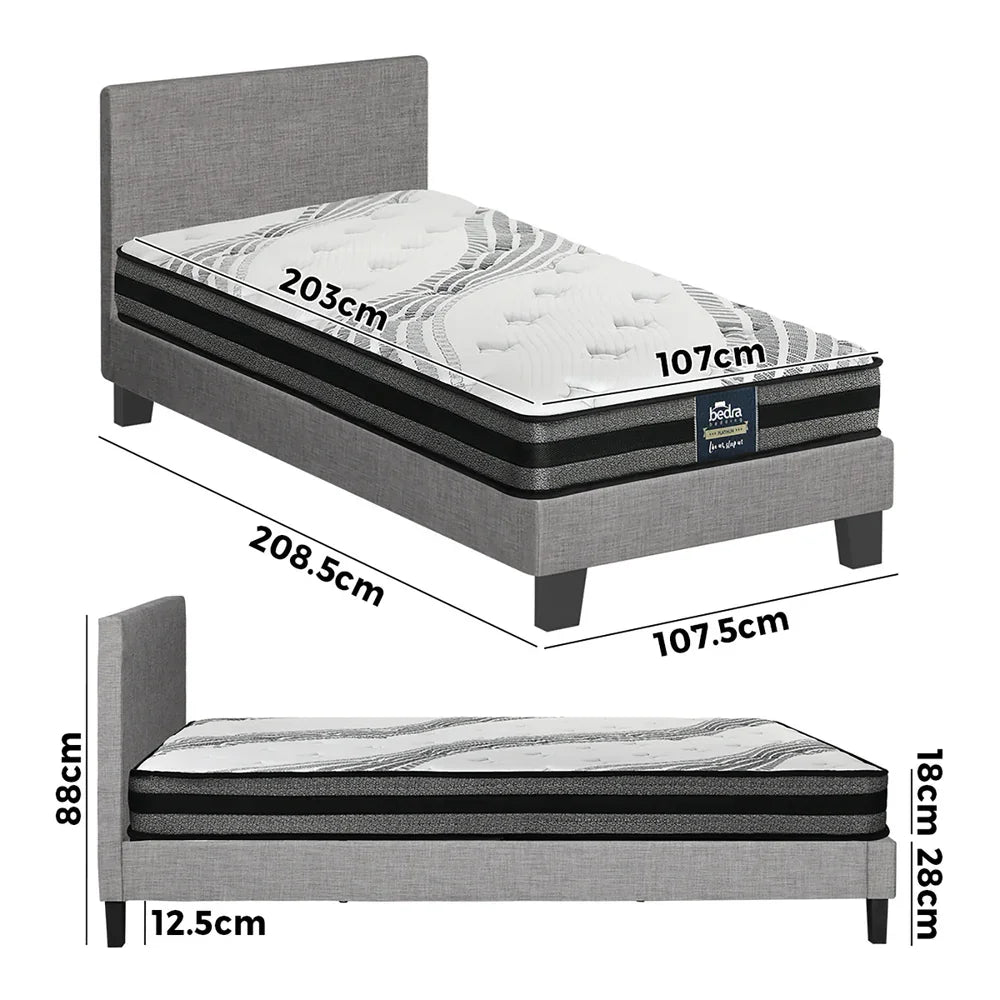 Bed Frame with King Single Size Mattress Set Grey Fabric