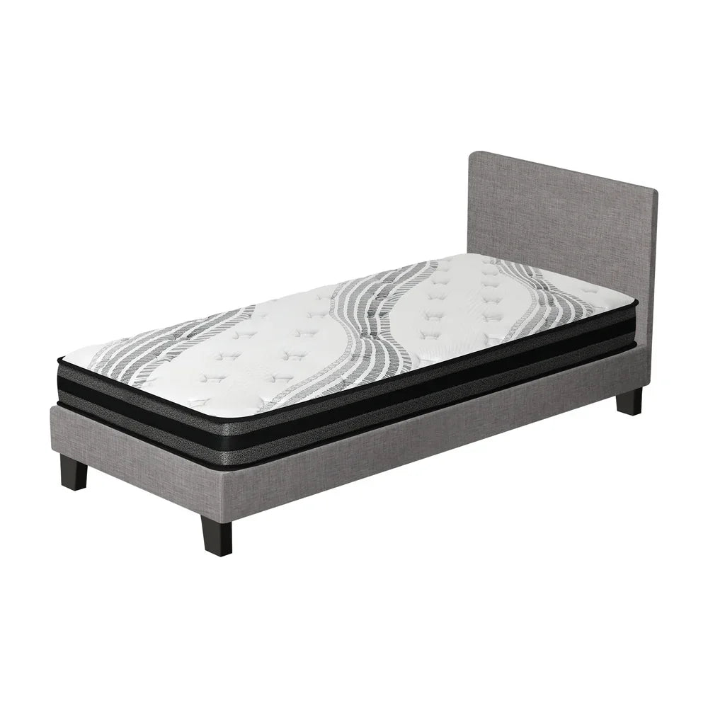 Bed Frame with King Single Size Mattress Set Grey Fabric