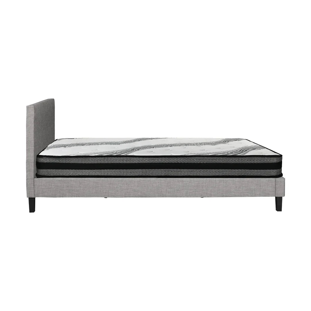 Bed Frame with King Single Size Mattress Set Grey Fabric