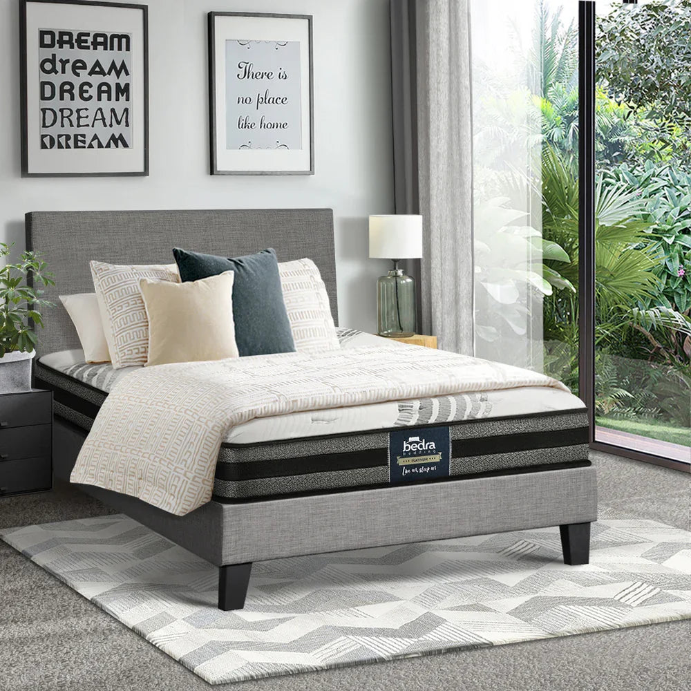 Bed Frame with King Single Size Mattress Set Grey Fabric