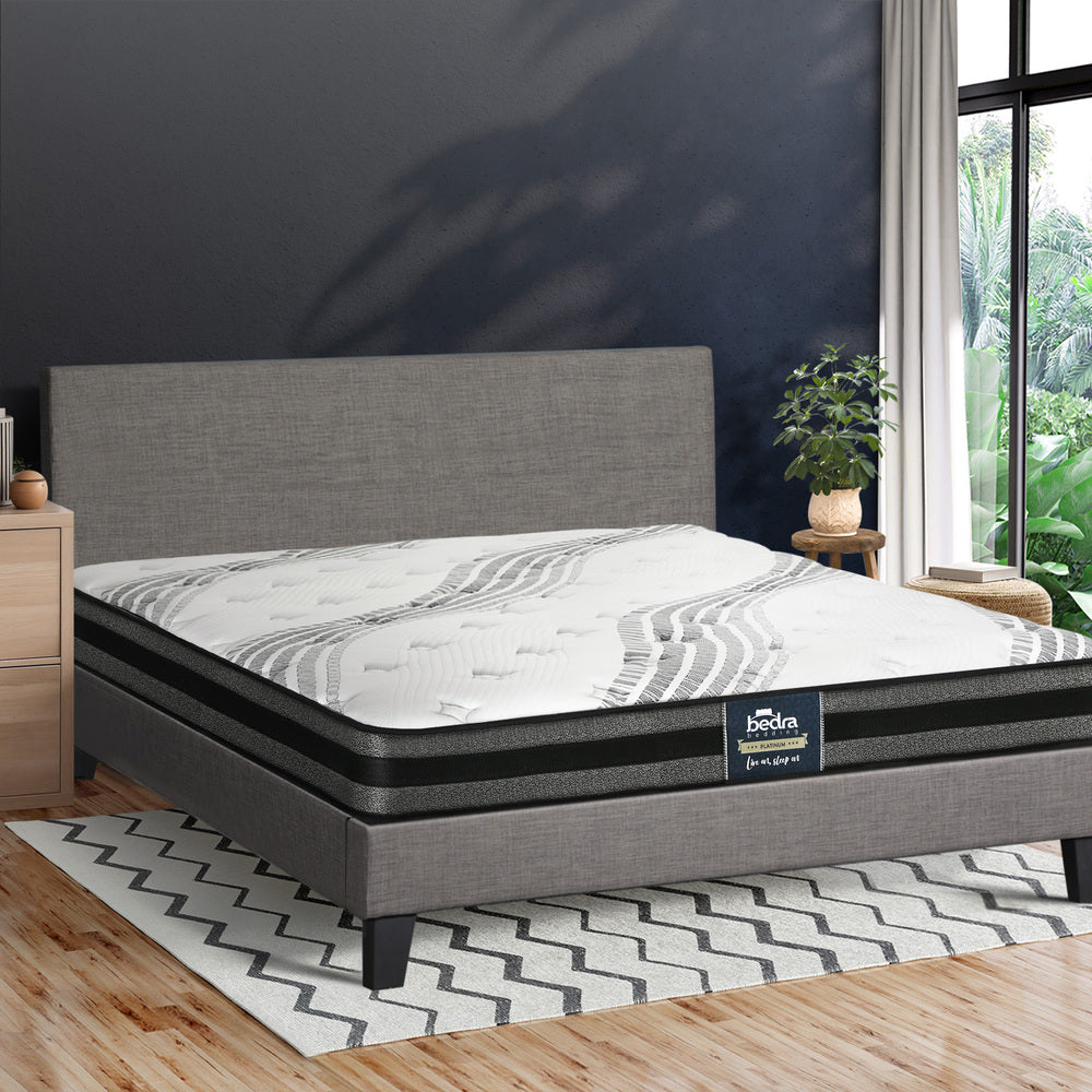 Bed Frame with Queen Size Mattress Set Grey Fabric