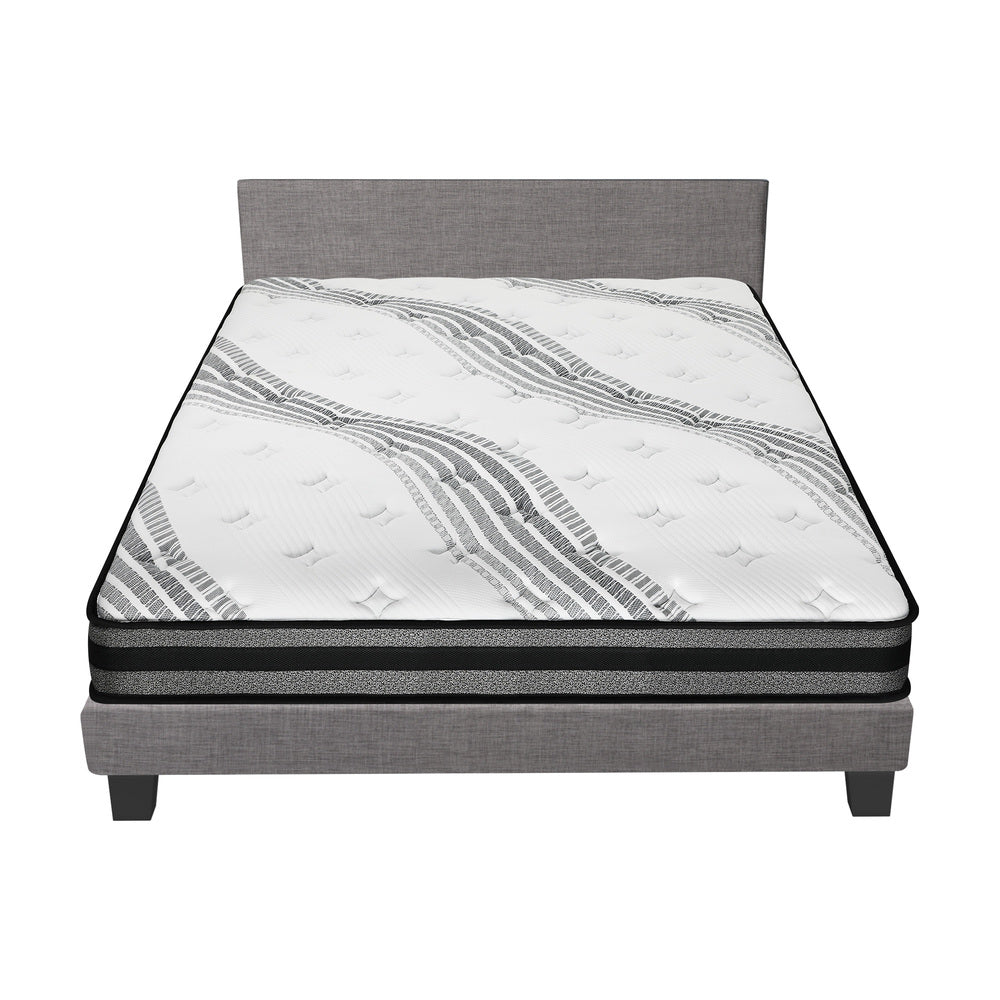 Bed Frame with Queen Size Mattress Set Grey Fabric