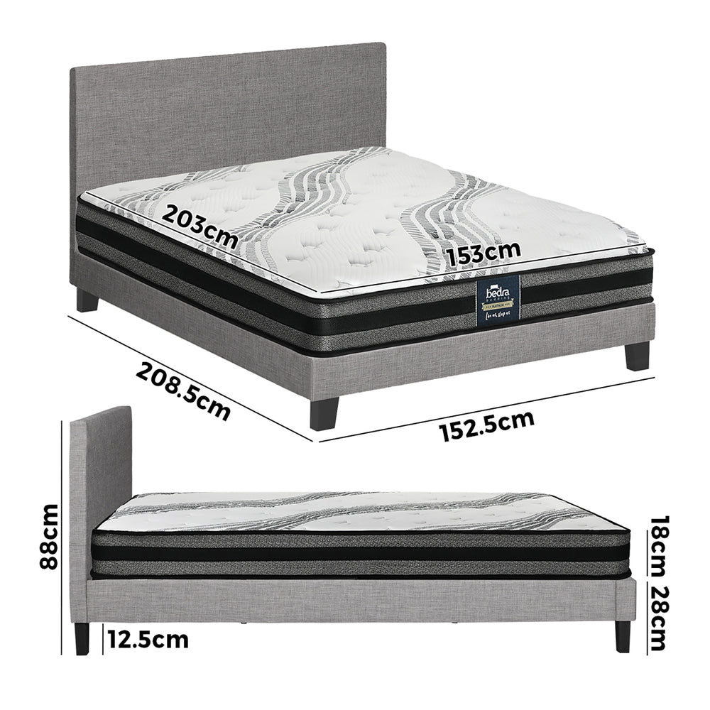 Bed Frame with Queen Size Mattress Set Grey Fabric