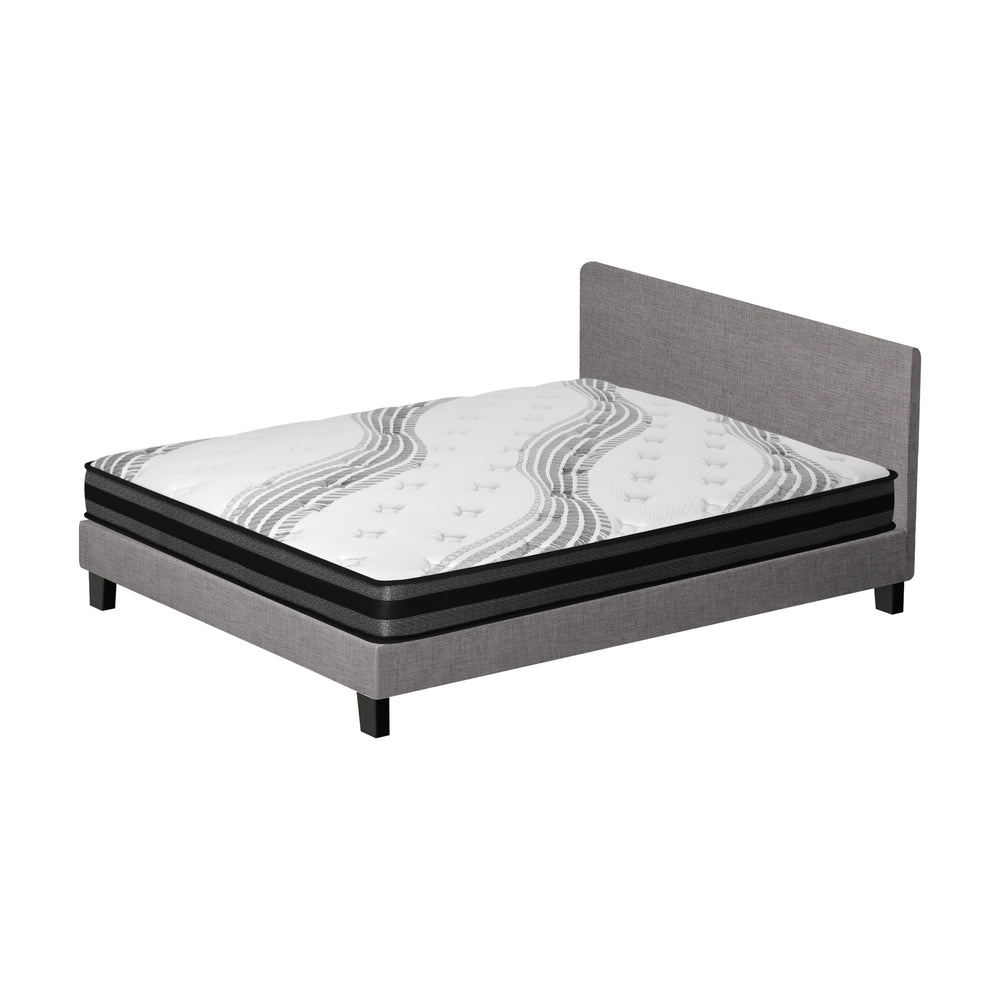 Bed Frame with Queen Size Mattress Set Grey Fabric
