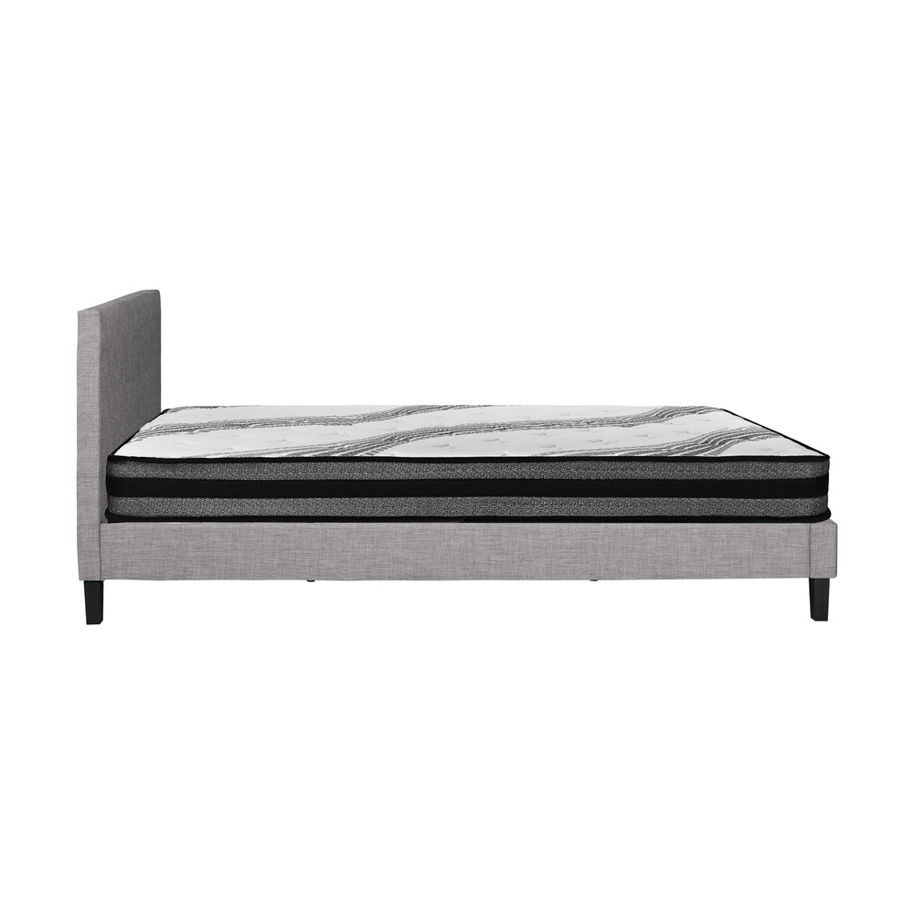 Bed Frame with Queen Size Mattress Set Grey Fabric