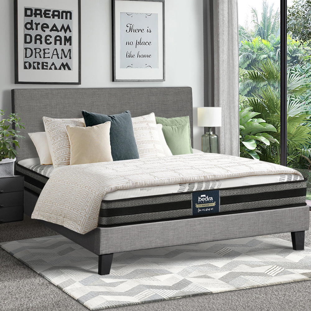 Bed Frame with Queen Size Mattress Set Grey Fabric