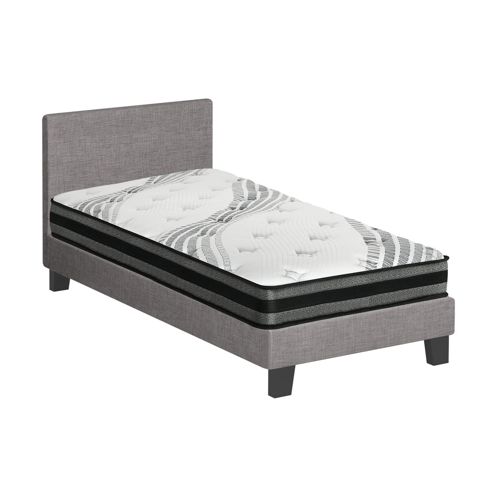 Bed Frame with Single Size Mattress Set Grey Fabric