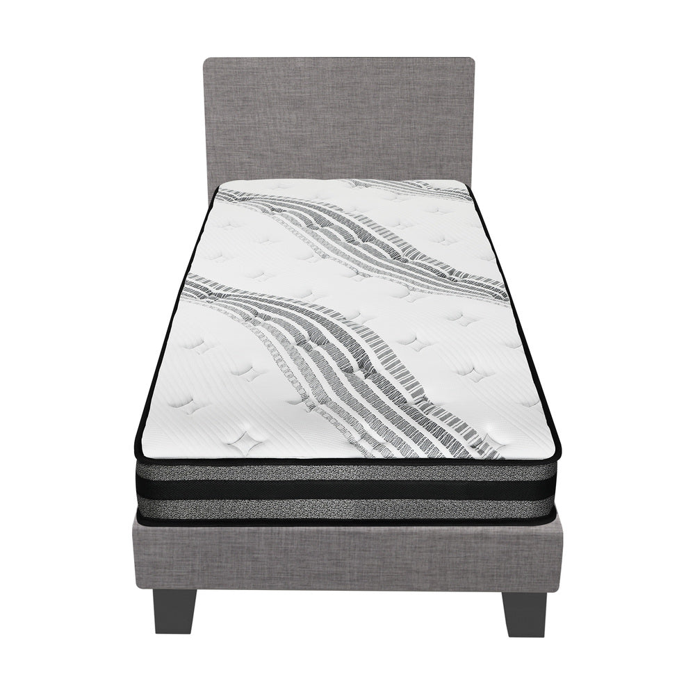 Bed Frame with Single Size Mattress Set Grey Fabric