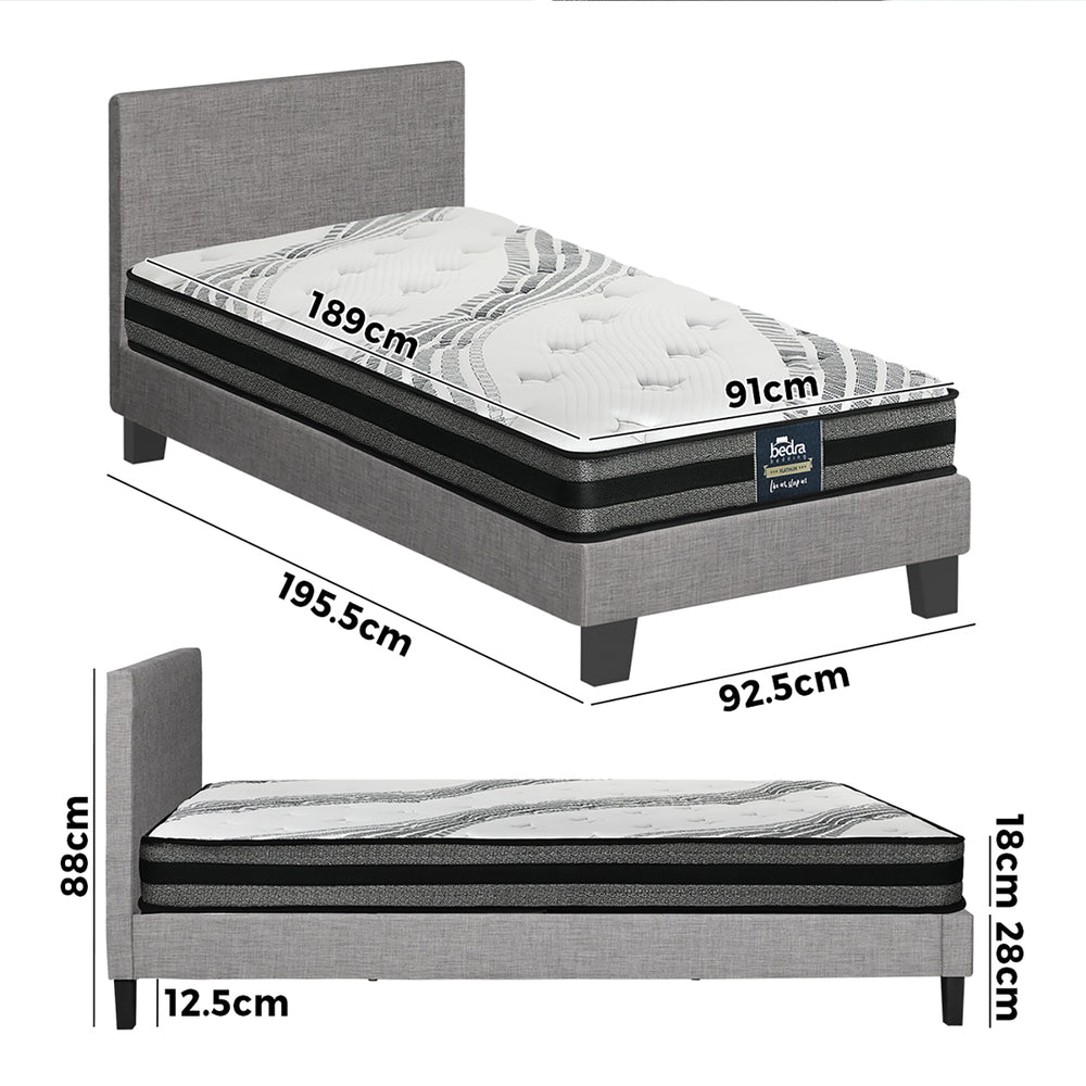 Bed Frame with Single Size Mattress Set Grey Fabric