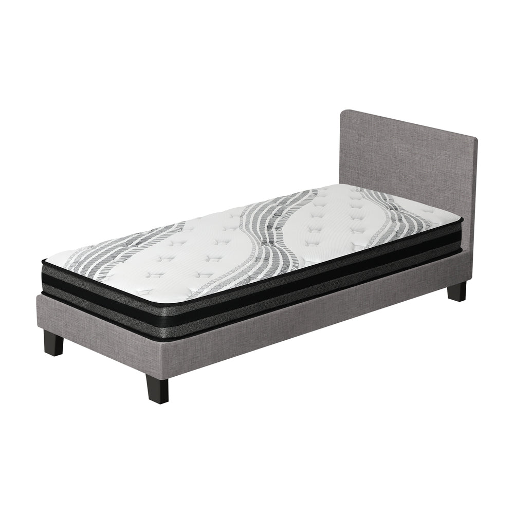 Bed Frame with Single Size Mattress Set Grey Fabric