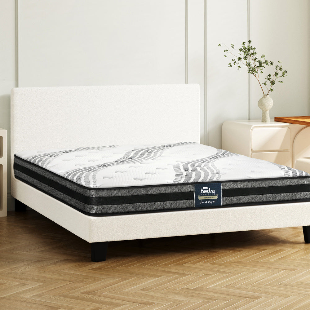 Bed Frame with Double Mattress Set Boucle Fabric White
