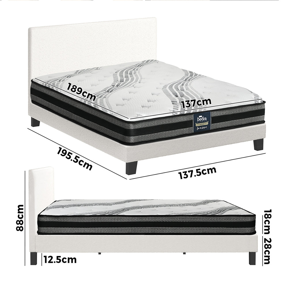 Bed Frame with Double Mattress Set Boucle Fabric White