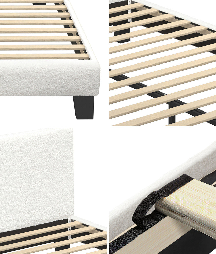 Bed Frame with Double Mattress Set Boucle Fabric White