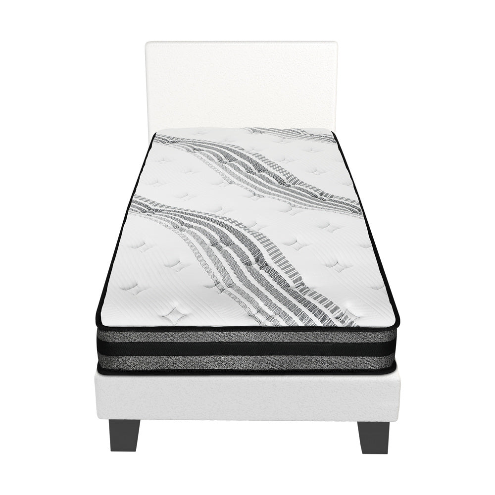 Bed Frame with King Single Mattress Set Boucle Fabric White